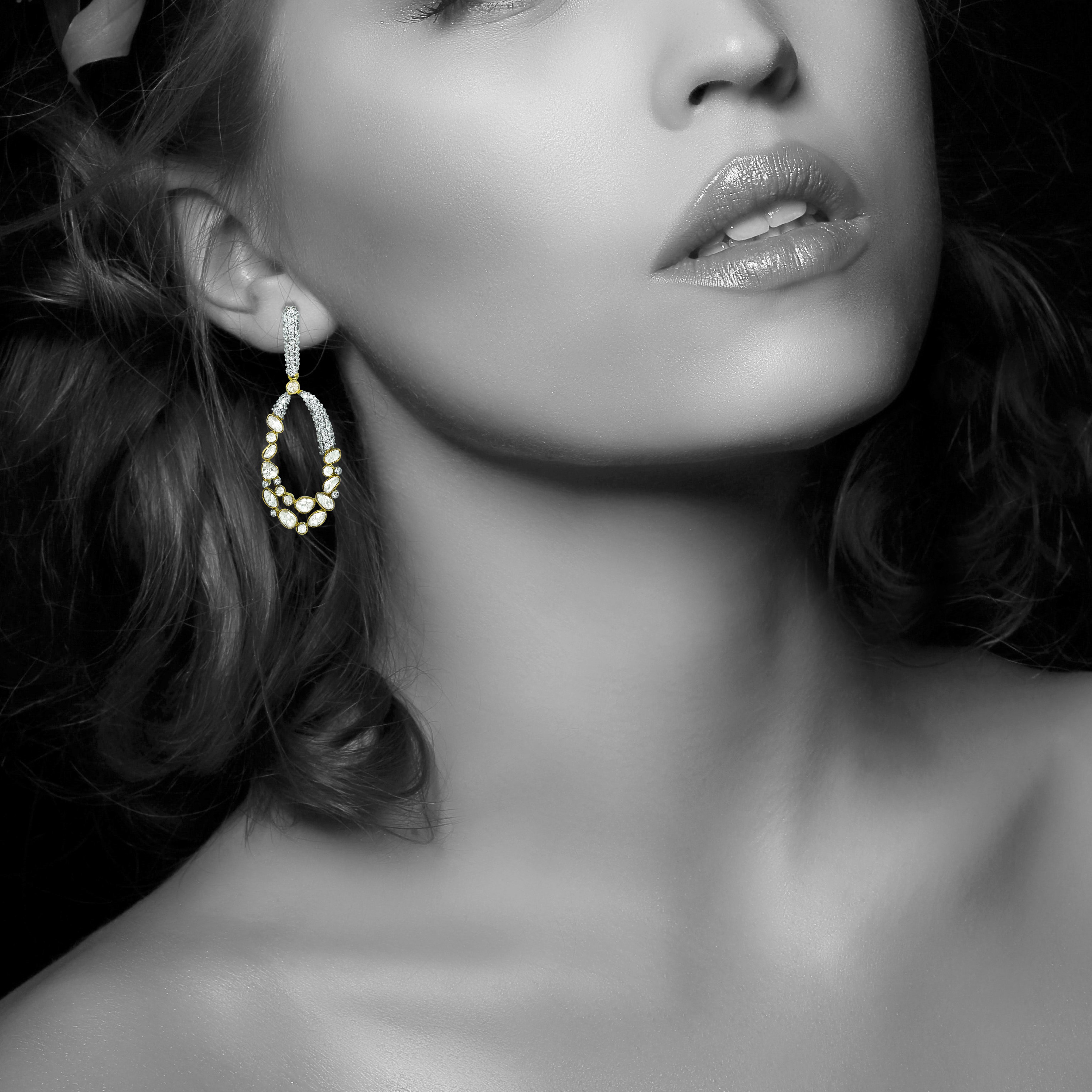 Hallowed Teardrop Polki Earrings with Full-Cut Diamonds